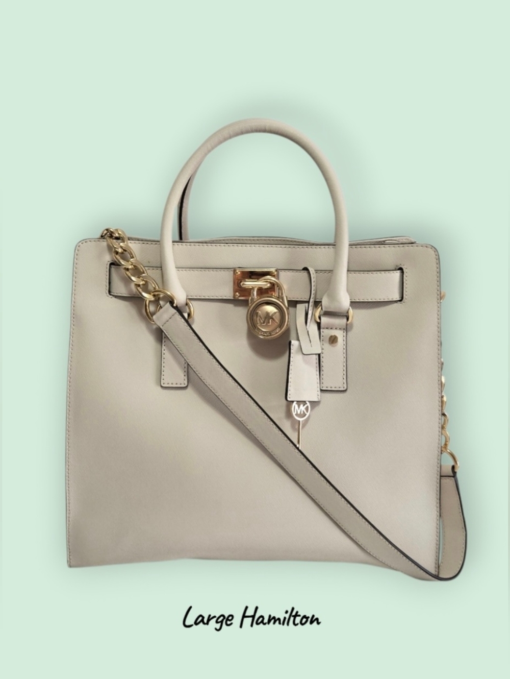 Michael Kors Beige Large Hamilton Traveler Satchel Saffiano Leather